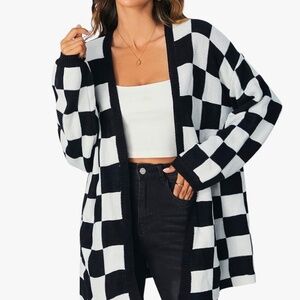 SOLY HUX Women's Long Sleeve Oversized Sweater Checkered Cardigan Open Front Out